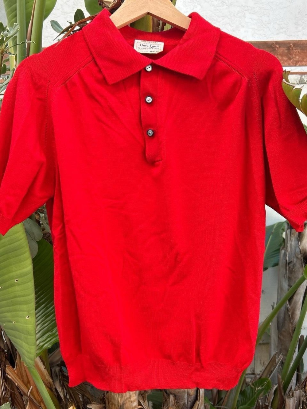 Vintage 60s Towncraft Ban-Lon Red Knit Polo Shirt M 100% Nylon 19x22.5